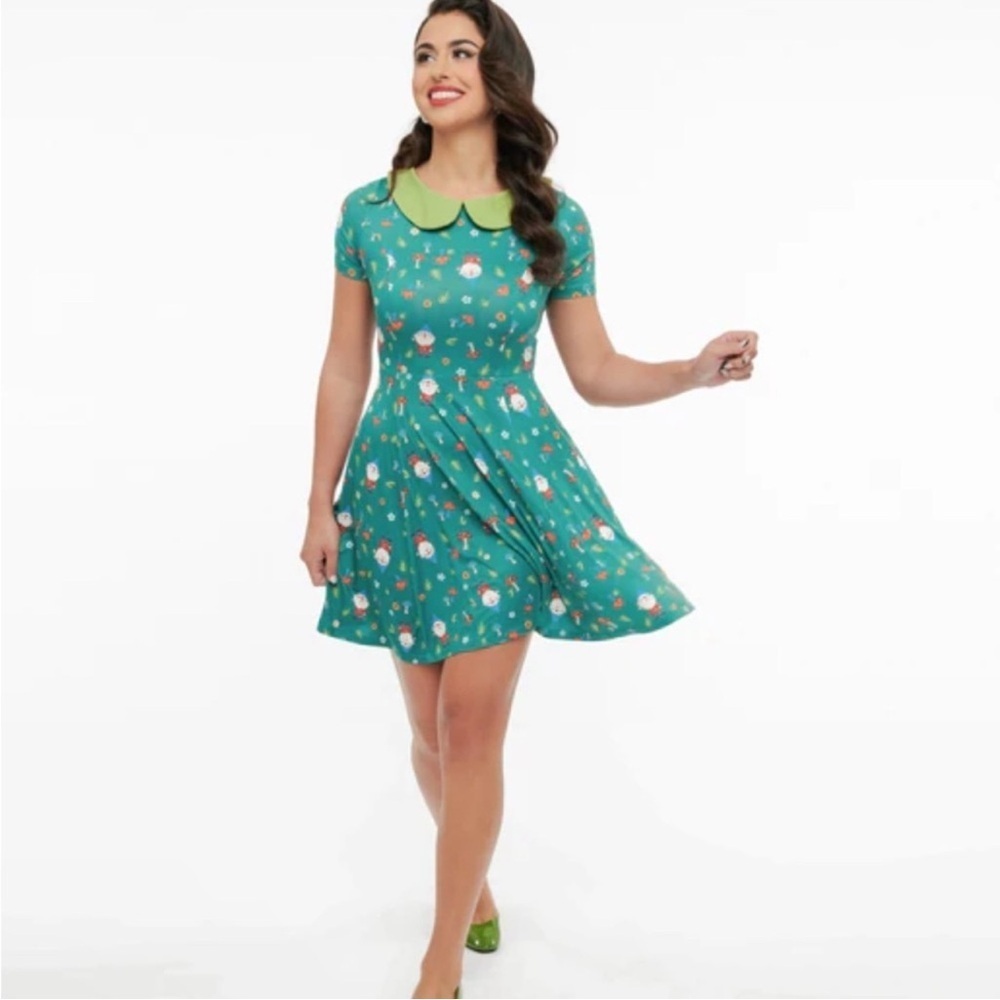 Unique Vintage novelty Gnome dress fit & flare 50's style size: M (6-8)